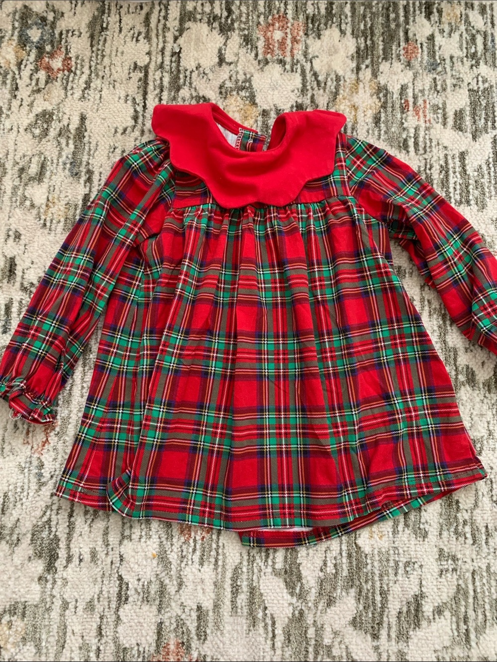 Girls Red Plaid Holiday Dress Top with Ruffle Collar